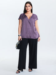 Plain Collar Neckline Flowy Blouse