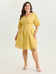 Textured Cinched-Waist V-Neck Mini Dress