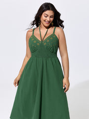 Cotton Embroidered V-Neckline Midi Dress