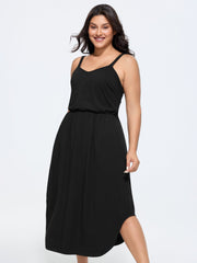 Cotton Adjustable Shoulder Straps Midi Dress
