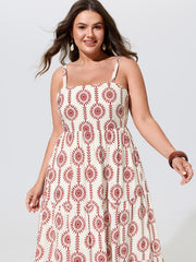 Geometric Print Tiered Sleeveless Maxi Dress