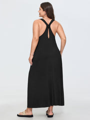 Supersoft Stretchy Wide-Straps Plain Maxi Dress