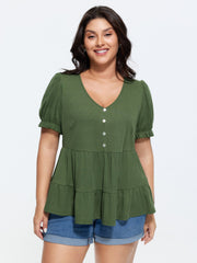Stretchy Tiered Button Detail Knit Top