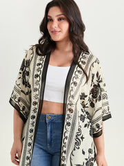 Floral Print Tassel Hem Open-Front Kimono
