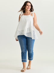 Cotton Overlap Ruffled Hem Shoulder-Tie Tank Top
