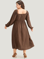 Polka Dot Knot Neck Lantern Sleeve Dress