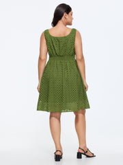 Cotton Eyelet Textured Stretchy Waist Mini Dress