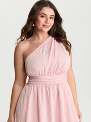 One-Shoulder Pleated Waist Maxi Dress