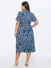 Zebra Print Waist-Tie Midi Shirt Dress