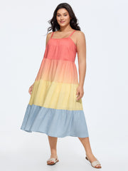 Colorblock Tiered Cami Midi Dress