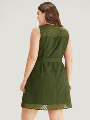 Plisse Mesh Patchwork Belted Pleated Dress