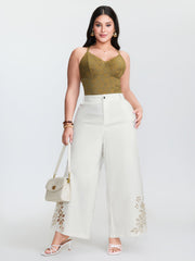 Cotton Floral Cutwork Embroidered Hem Pants