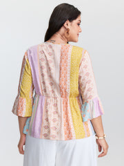 Colorful Printed Stripe Flared Blouse