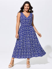 Geometric Print V-Neck Midi Dress