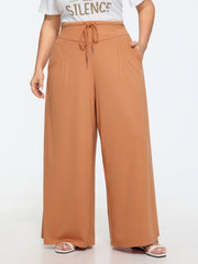 Stretchy Drawstring Waist Wide-Leg Pants
