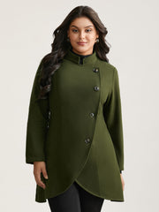 Solid Wrap Button Up Asymmetrical Hem Coat