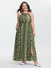 Silhouette Flower Striped Halter Neck Maxi Dress