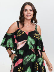 Tropical Pattern Off-Shoulder Maxi Dress