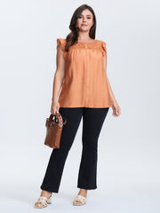 Ruffled Sleeve Button Detail Lace Tank Top