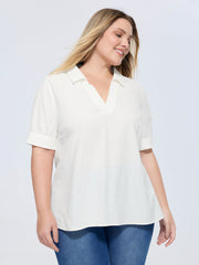 Cotton V-Neck Collared Long Length Blouse