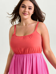 Colorblock Tiered Scoop Neck Maxi Dress