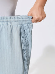 Linen Blend Side Design Drawstring Waist Pants