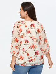 Floral Print Keyhole Neckline Shirt