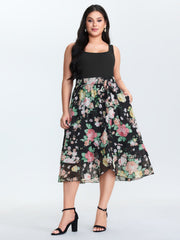 Chiffon Floral Pattern Layered Midi Dress