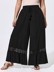 Lace Ruffled Hem Wide-Leg Pants