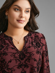 Boho Print Flocking Mesh Blouse