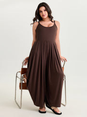 Stretchy Scoop Neckline Flowy Jumpsuit