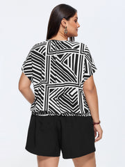 Geometric Print Neck-Tie Blouse