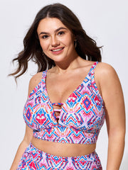 Geometric Print Cut-Out Neckline Swim Top