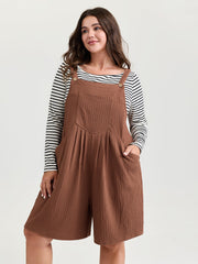 Textured Pleated Front Overall Cropped Jumpsuit