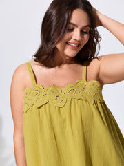 Cotton Embroidered Neckline Flowy-Fit Top