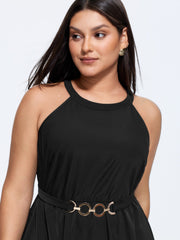 Halter Neckline Waist-Buckle Midi Dress