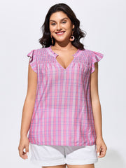Colorful Striped Print Shirred Neckline Top