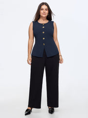 Button-Front Fitted Plain Blazer Vest