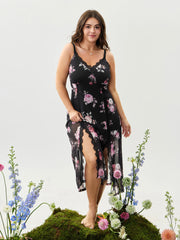 Floral Romance Print Sheer Slit Nightgown