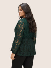 Solid Lace Patchwork Elastic Waist Blouse