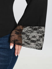 Sheer Floral Lace Trim Sheer T-Shirt