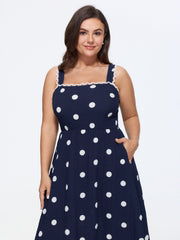 Polka Dots Print Wide Straps Midi Dress
