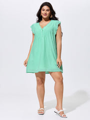 Cotton Toothpick Pleated Plain Mini Dress
