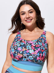 Floral Print Color Contrast Bikini Top