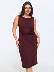 Metallic Buckle Draped Waist Midi Dress