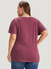 Plain Ruffle Sleeve Heather Crisscross Neck T-shirt