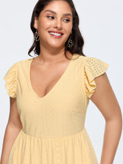 Textured Bow-Back Detail Flowy Midi Dress