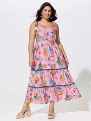 Supersoft Tropical Vacation Print Shirred Midi Dress