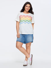 Cotton Stretchy Wavy Colorful Print T-Shirt