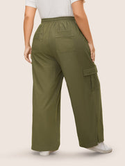 Linen Blend Wide Leg Cargo Pants